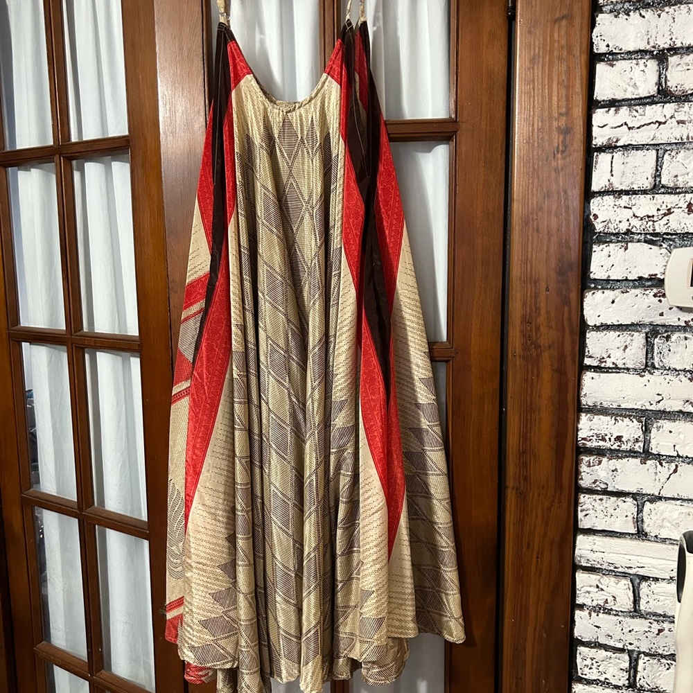 Elegant Red and Beige Maxi Dress